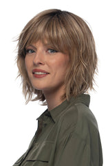 RH12/26RT4 light brown with chunky golden blonde highlights and dark brown roots